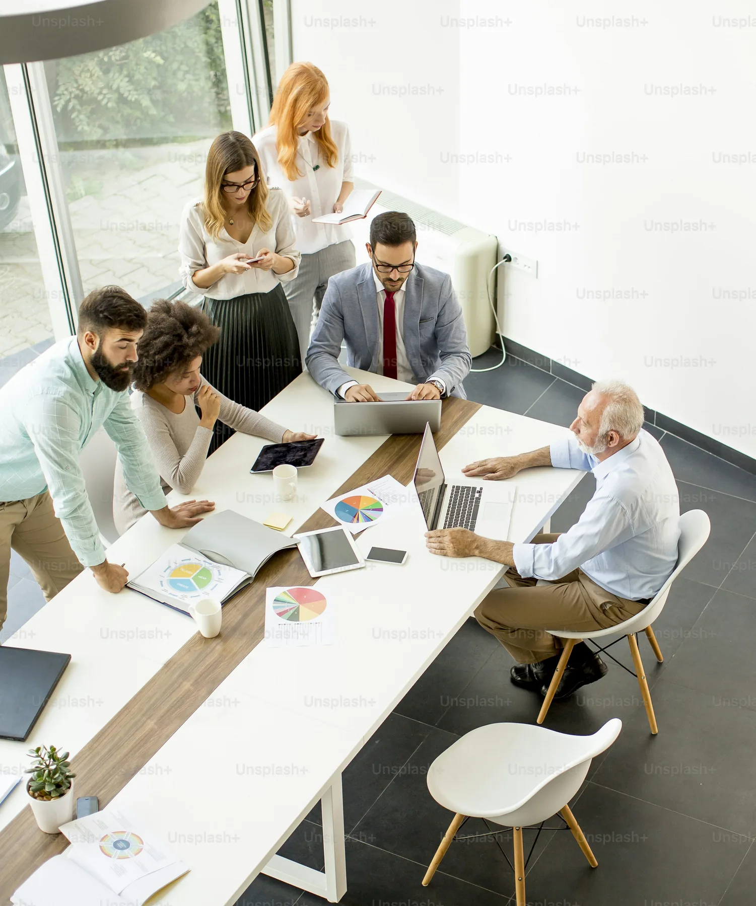 Business team reviewing an expansion roadmap in an office